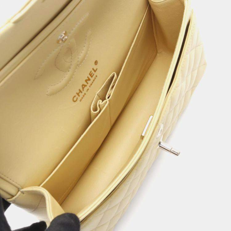 Pre Owned Chanel Matelasse W Flap Yellow Lambskin Chain Shoulder Bag