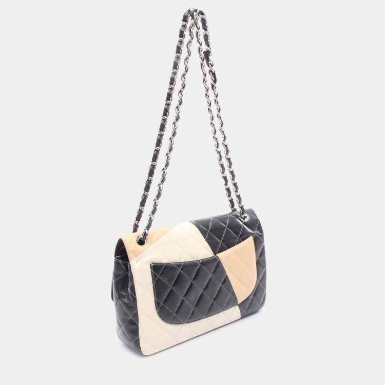 Pre Owned Chanel Brown Jumbo Classic Colorblock Lambskin Double Flap