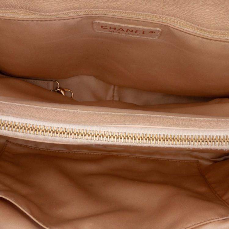 Pre Owned Chanel Beige Brown Caviar Grand Shopping Tote