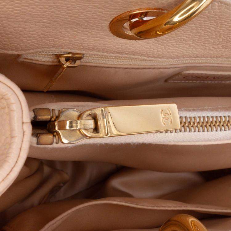 Pre Owned Chanel Beige Brown Caviar Grand Shopping Tote