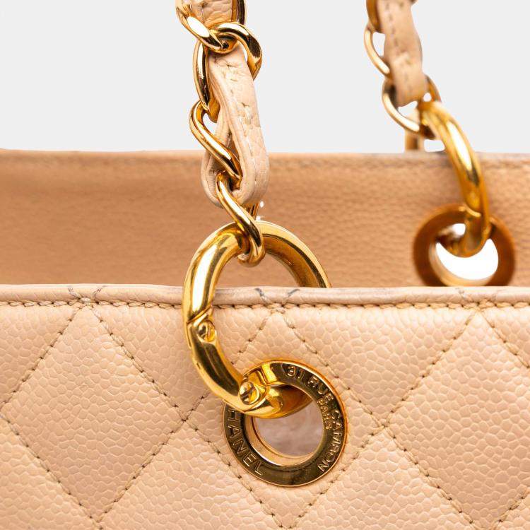 Pre Owned Chanel Beige Brown Caviar Grand Shopping Tote