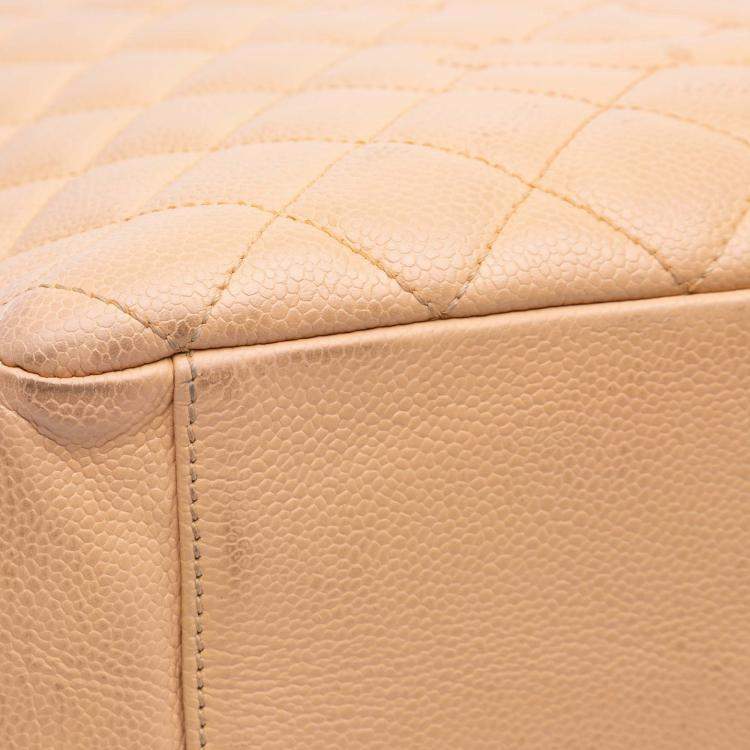 Pre Owned Chanel Beige Brown Caviar Grand Shopping Tote