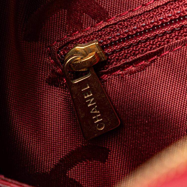 Pre Owned Chanel Red CC Lambskin Wild Stitch Handbag