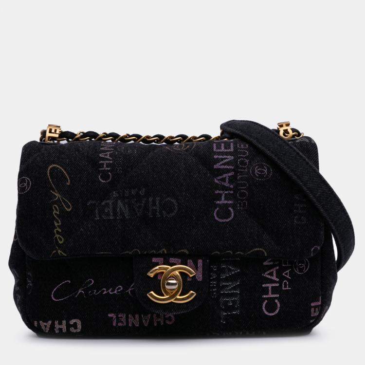 Pre Owned Chanel Grey Mini Rectangular Quilted Denim Mood Flap