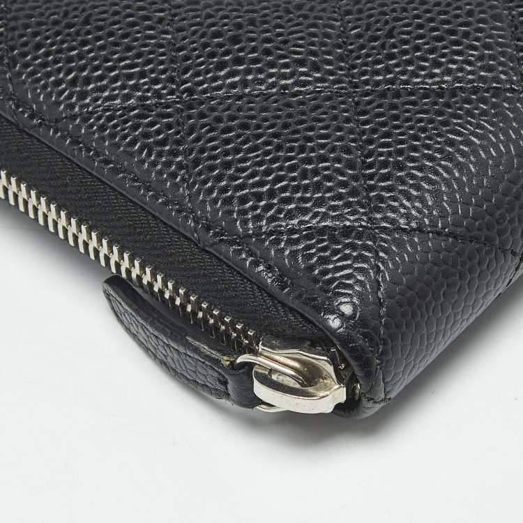 Pre Owned Chanel Black Quilted Caviar Leather CC Zip Around Wallet