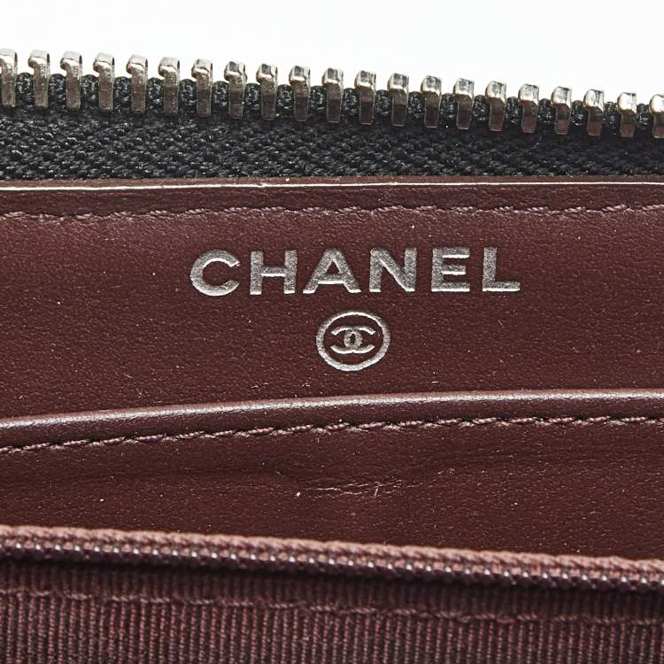 Pre Owned Chanel Black Quilted Caviar Leather CC Zip Around Wallet