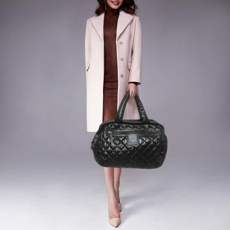 Pre Owned Chanel Black Quilted Nylon Coco Cocoon Bowler Bag