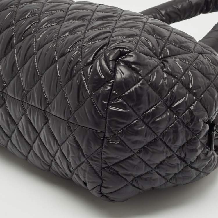 Pre Owned Chanel Black Quilted Nylon Coco Cocoon Bowler Bag