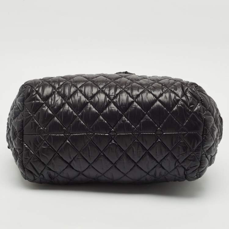 Pre Owned Chanel Black Quilted Nylon Coco Cocoon Bowler Bag