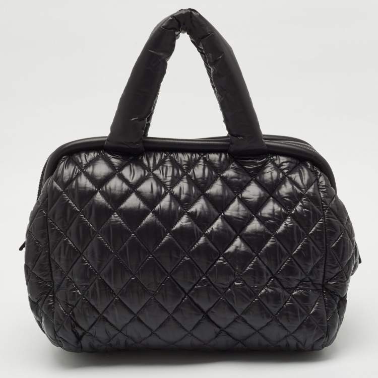 Pre Owned Chanel Black Quilted Nylon Coco Cocoon Bowler Bag