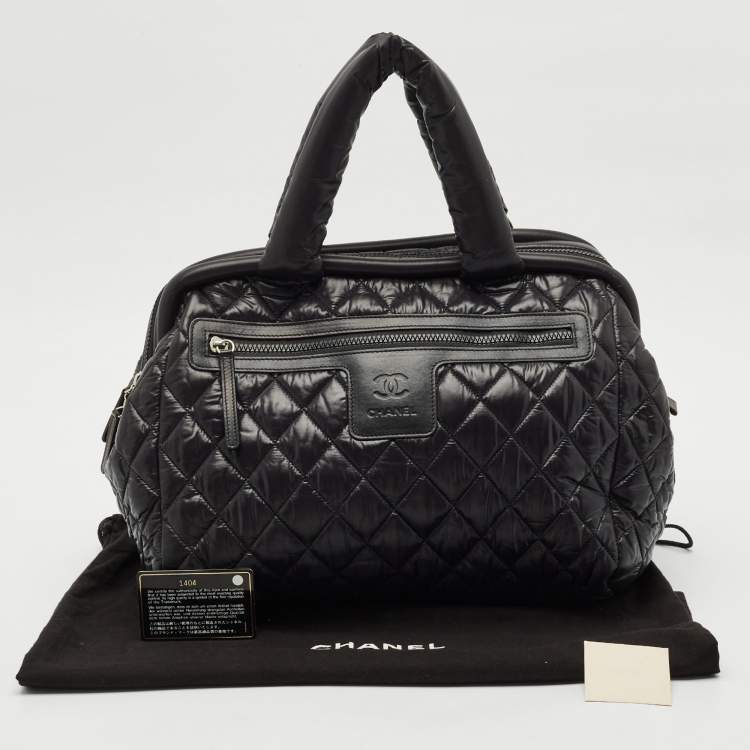 Pre Owned Chanel Black Quilted Nylon Coco Cocoon Bowler Bag