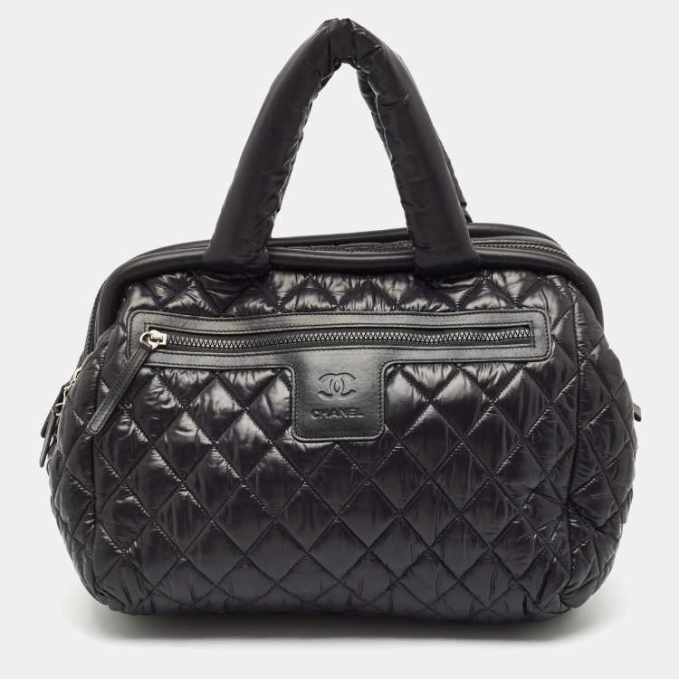 Pre Owned Chanel Black Quilted Nylon Coco Cocoon Bowler Bag