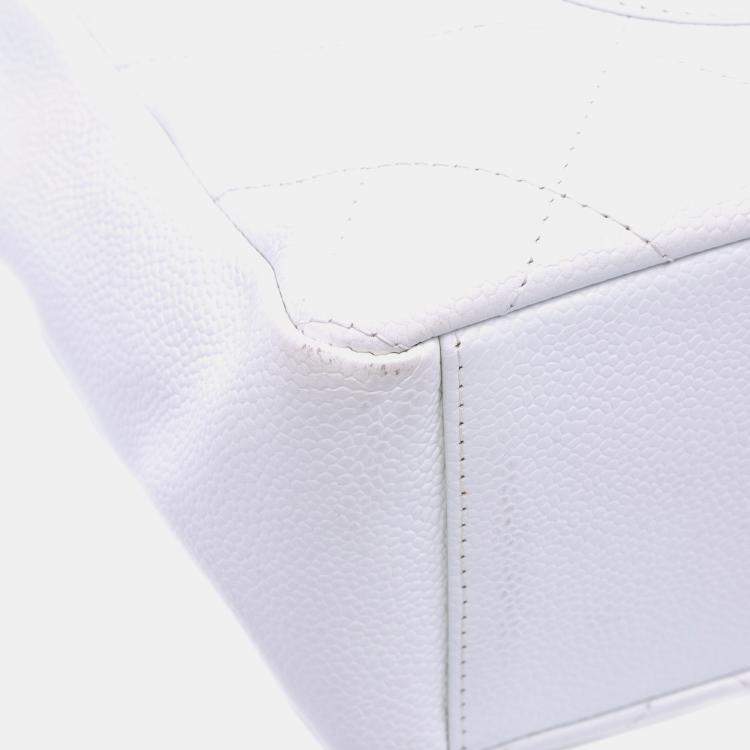 Pre Owned Chanel White Caviar Petite Shopping Tote