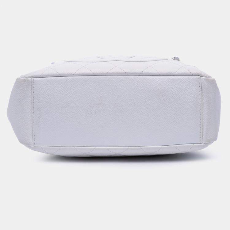Pre Owned Chanel White Caviar Petite Shopping Tote