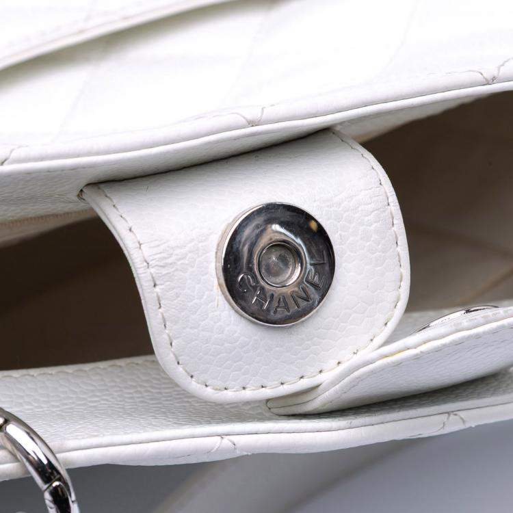 Pre Owned Chanel White Caviar Petite Shopping Tote