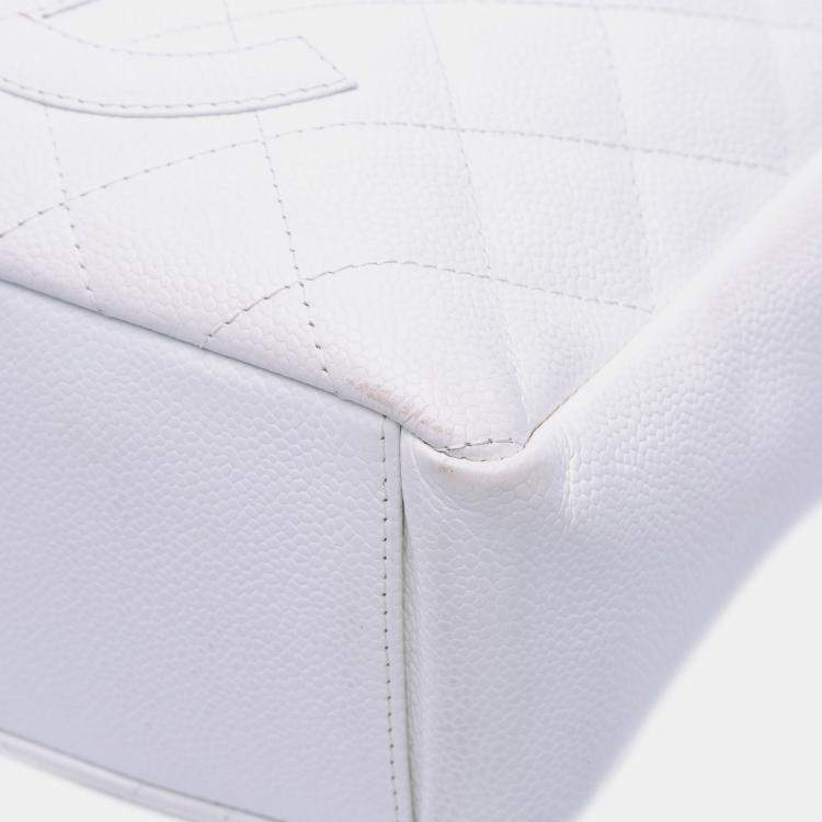 Pre Owned Chanel White Caviar Petite Shopping Tote