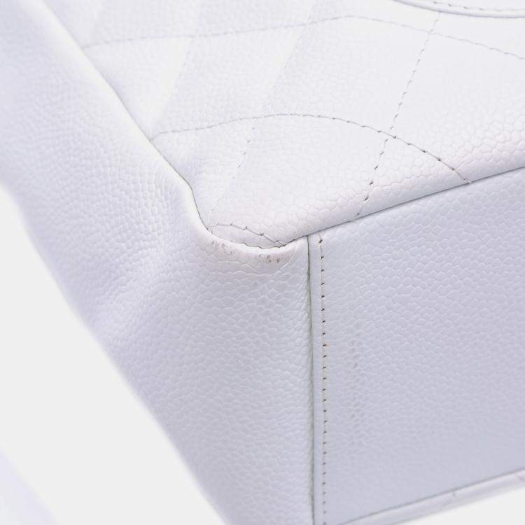 Pre Owned Chanel White Caviar Petite Shopping Tote
