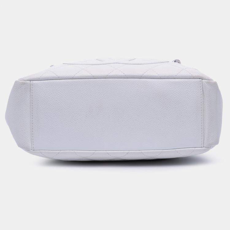 Pre Owned Chanel White Caviar Petite Shopping Tote