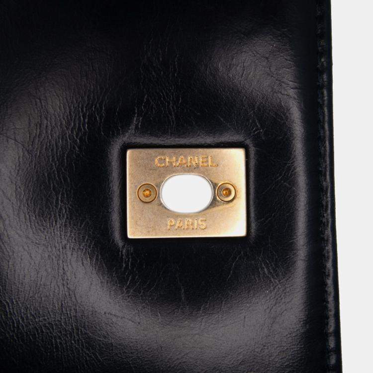 Pre Owned Chanel Black Medium Chevron Aged Calfskin Coco Top Handle Bag