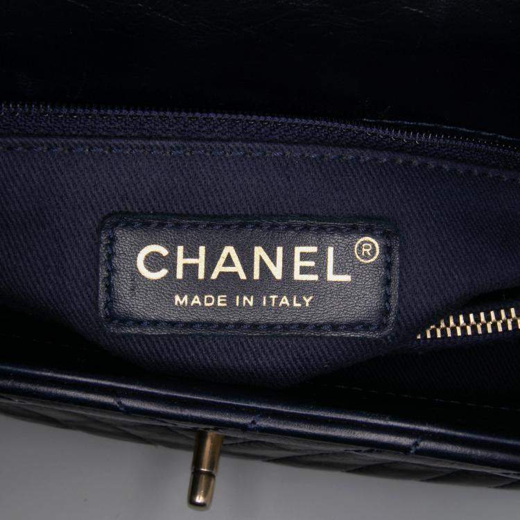 Pre Owned Chanel Black Medium Chevron Aged Calfskin Coco Top Handle Bag