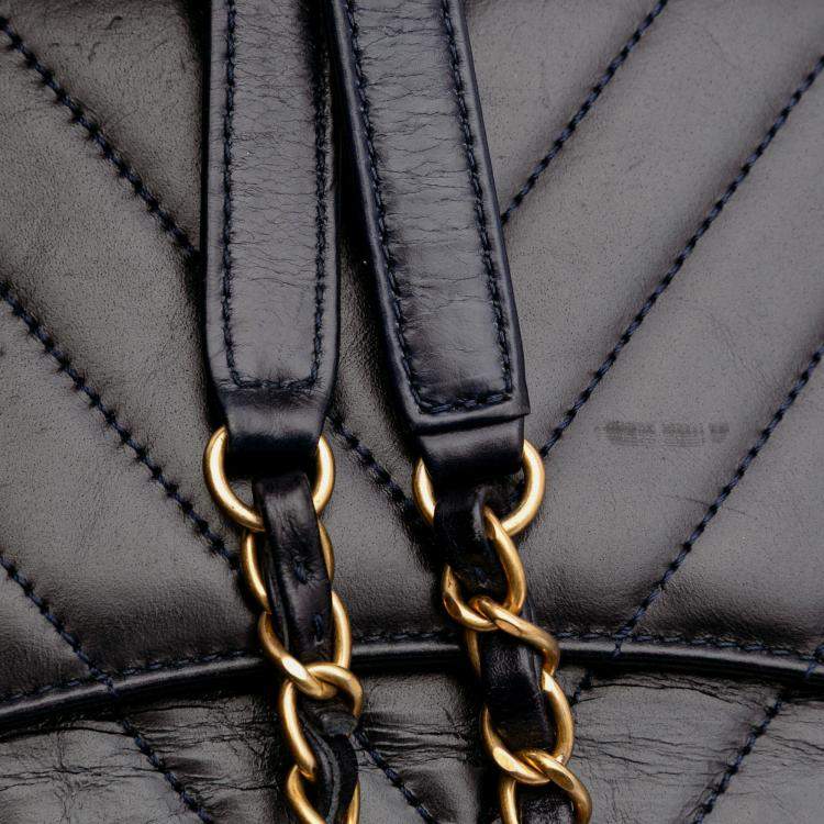 Pre Owned Chanel Black Medium Chevron Aged Calfskin Coco Top Handle Bag