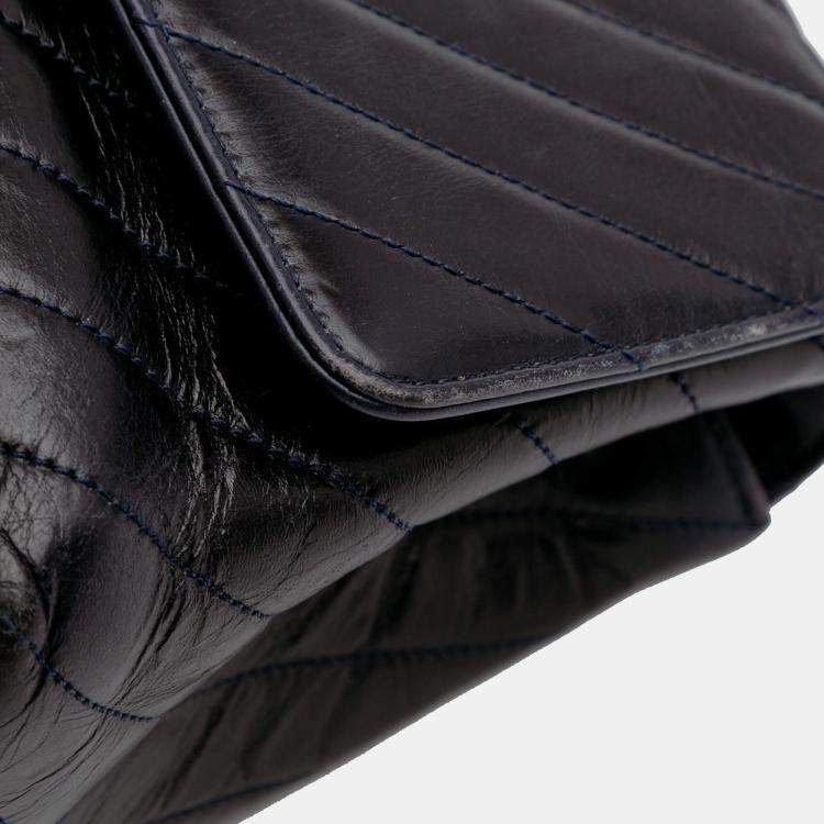Pre Owned Chanel Black Medium Chevron Aged Calfskin Coco Top Handle Bag