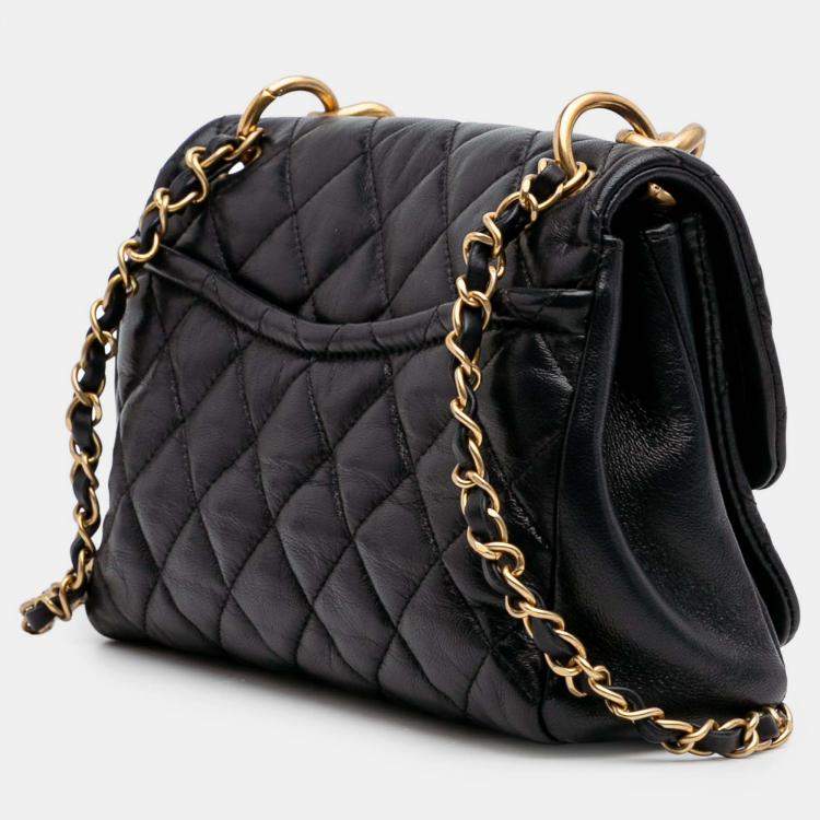 Pre Owned Chanel Black Small Quilted Lambskin Chain Link Flap