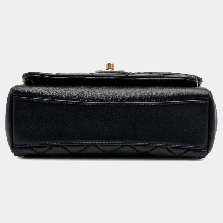 Pre Owned Chanel Black Small Quilted Lambskin Chain Link Flap