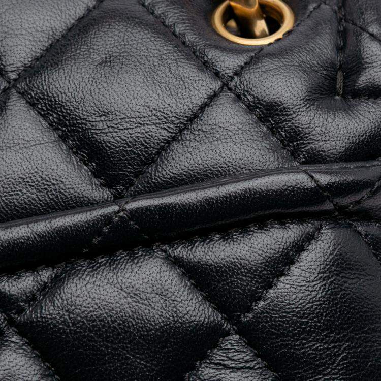 Pre Owned Chanel Black Small Quilted Lambskin Chain Link Flap