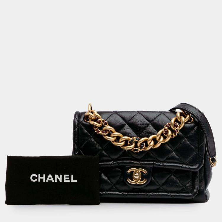 Pre Owned Chanel Black Small Quilted Lambskin Chain Link Flap