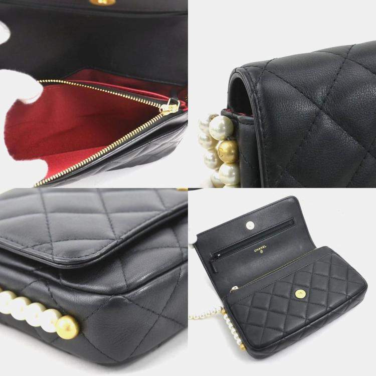 Pre Owned Chanel Classic Black Faux Pearl Wallet on Chain