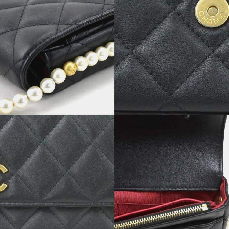 Pre Owned Chanel Classic Black Faux Pearl Wallet on Chain