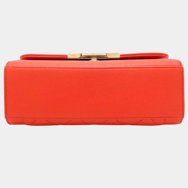 Pre Owned Chanel Click Orange Calf Leather Chain Shoulder Bag