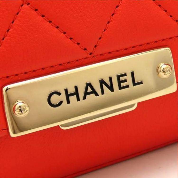 Pre Owned Chanel Click Orange Calf Leather Chain Shoulder Bag