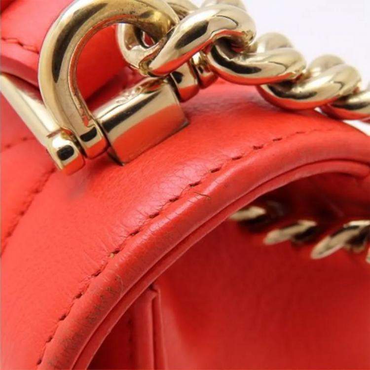Pre Owned Chanel Click Orange Calf Leather Chain Shoulder Bag