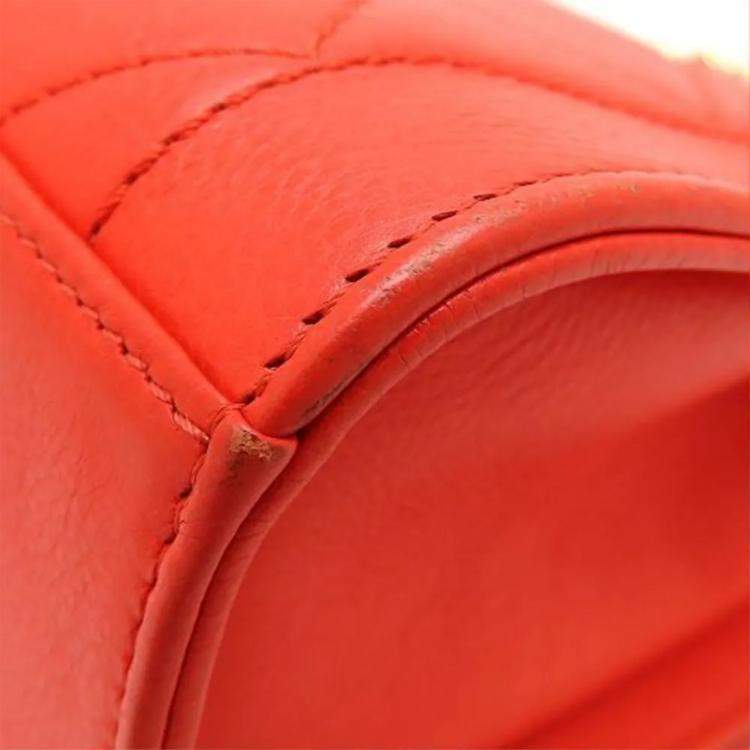 Pre Owned Chanel Click Orange Calf Leather Chain Shoulder Bag
