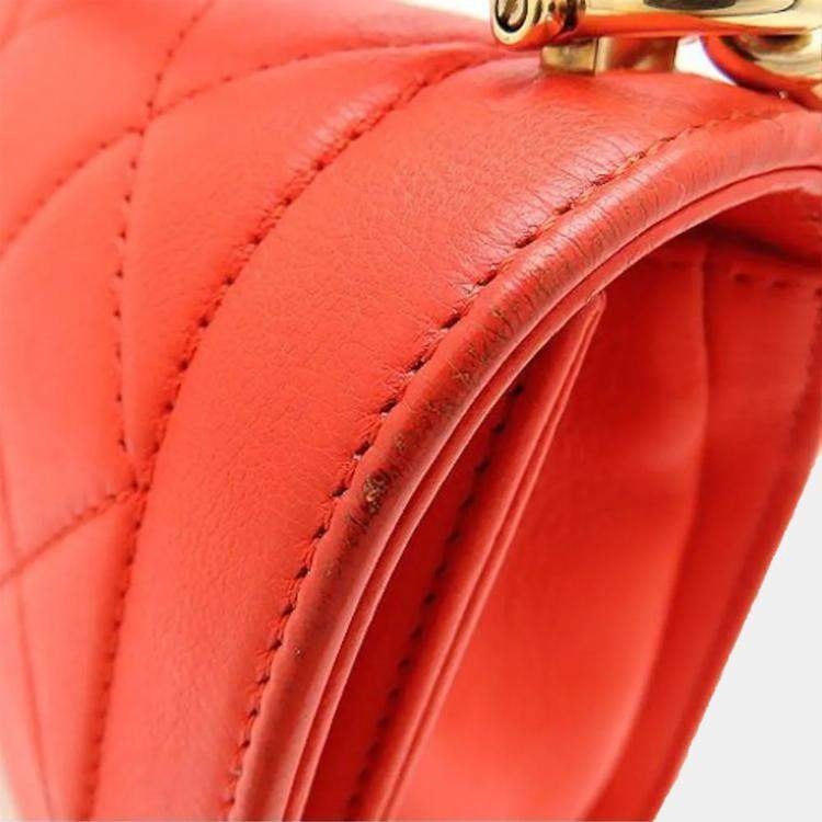 Pre Owned Chanel Click Orange Calf Leather Chain Shoulder Bag