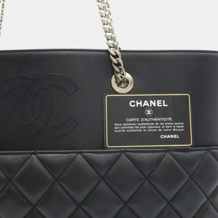 Pre Owned Chanel CC Black Lambskin Leather Chain Tote Bag