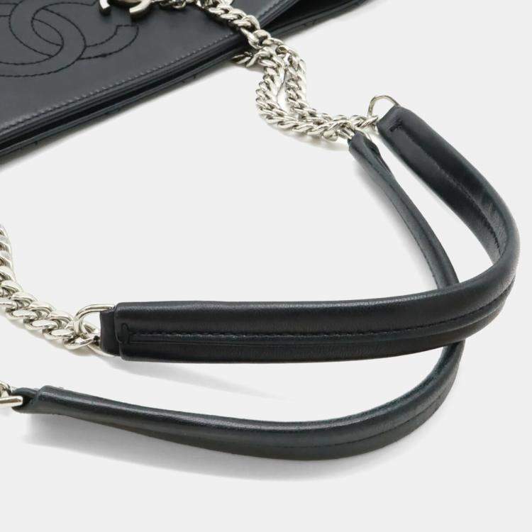 Pre Owned Chanel CC Black Lambskin Leather Chain Tote Bag
