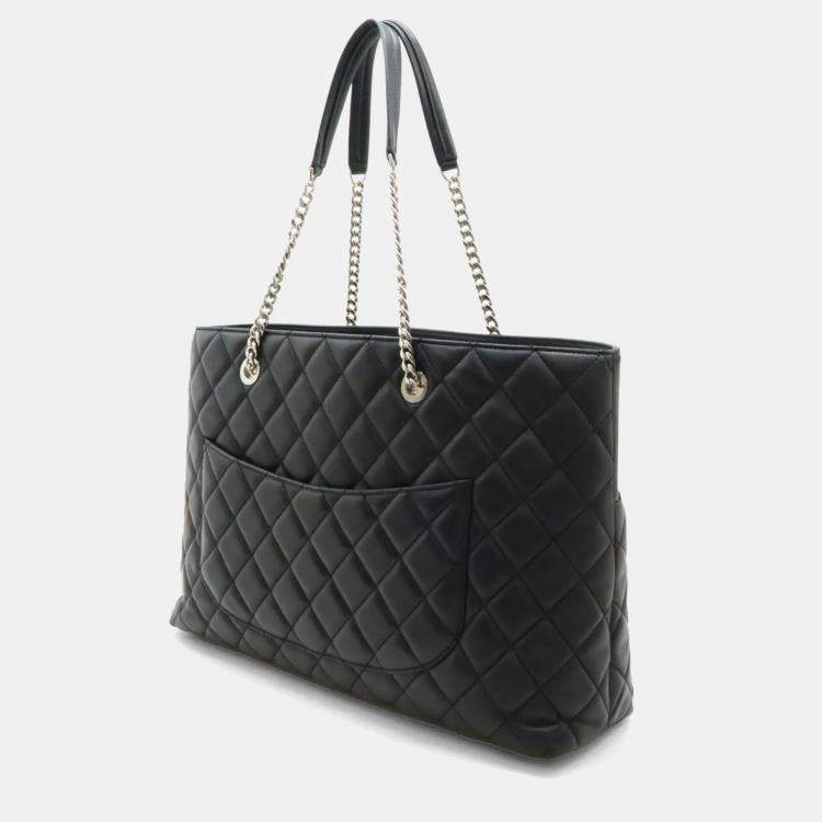 Pre Owned Chanel CC Black Lambskin Leather Chain Tote Bag