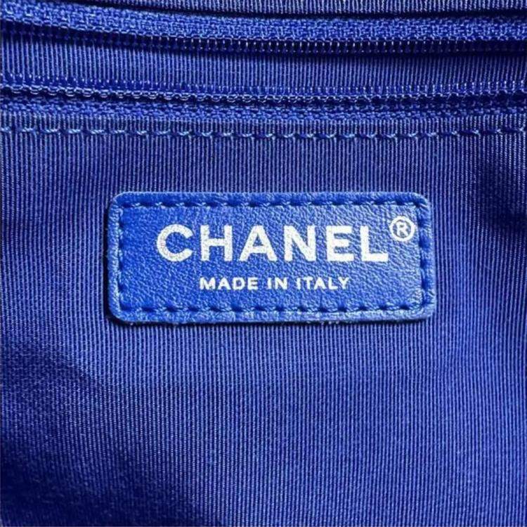 Pre Owned Chanel Cruise Collection Blue Black White Canvas Leather Shoulder Bag