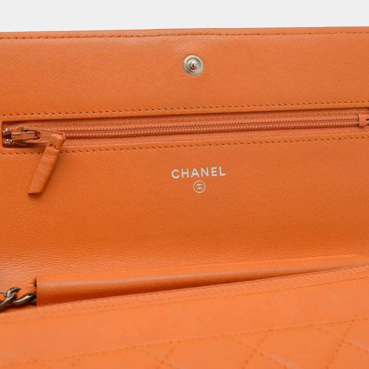 Pre Owned Chanel Boy Orange Lambskin Wallet on Chain