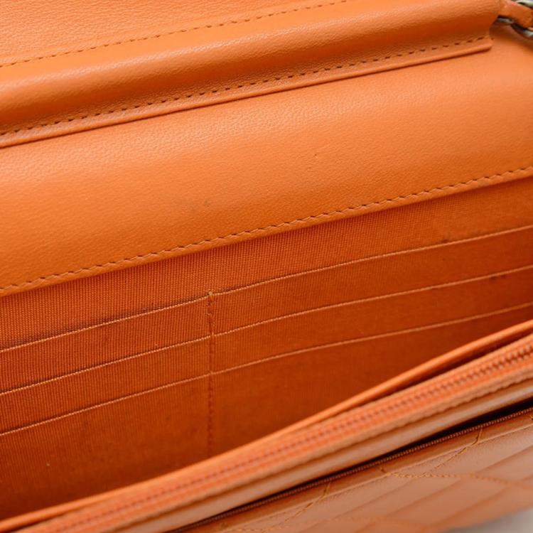 Pre Owned Chanel Boy Orange Lambskin Wallet on Chain