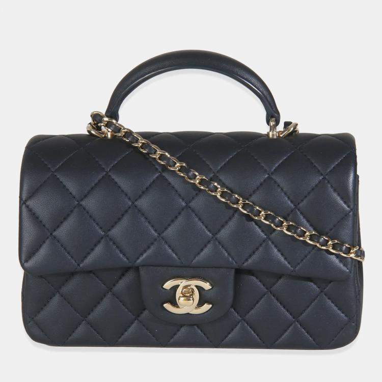 مملوكة مسبقًا Chanel Navy Quilted Lambskin Mini Rectangular Top Handle
