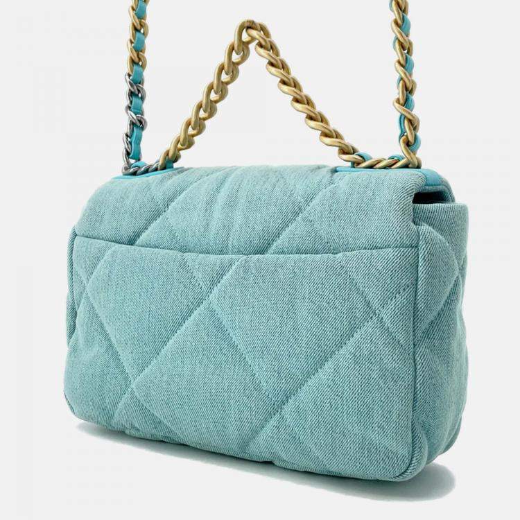 Pre Owned Chanel 19 Turquoise Blue Denim Chain Shoulder Bag