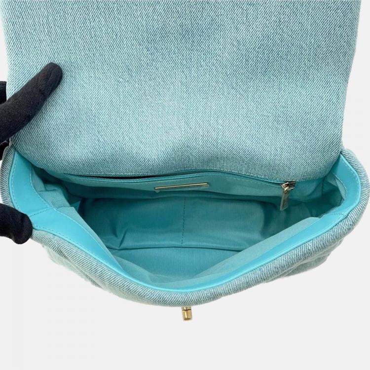 Pre Owned Chanel 19 Turquoise Blue Denim Chain Shoulder Bag