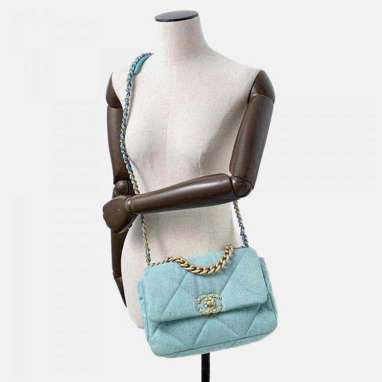 Pre Owned Chanel 19 Turquoise Blue Denim Chain Shoulder Bag