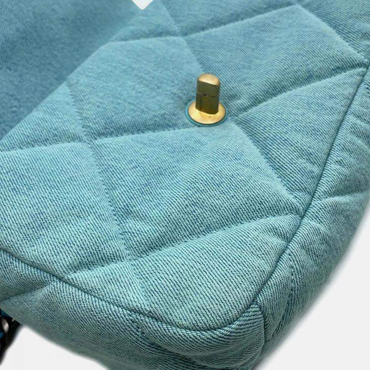Pre Owned Chanel 19 Turquoise Blue Denim Chain Shoulder Bag
