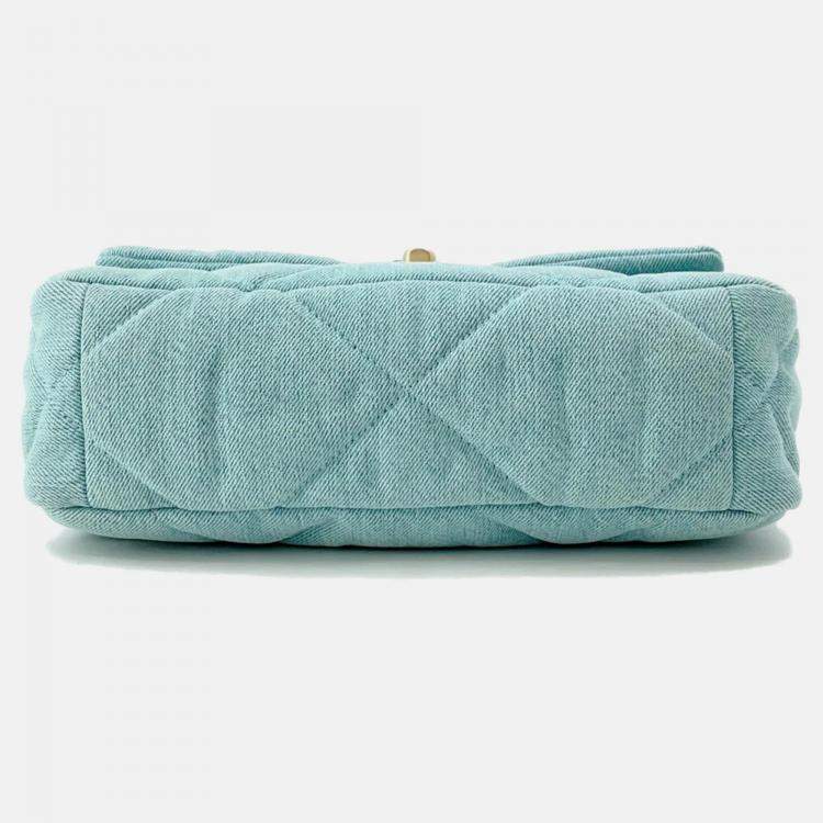 Pre Owned Chanel 19 Turquoise Blue Denim Chain Shoulder Bag