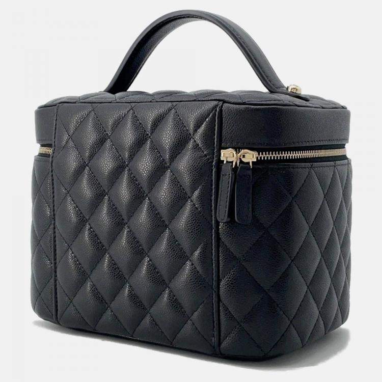 Pre Owned Chanel Vanity Black Caviar Leather Top Handle Bag